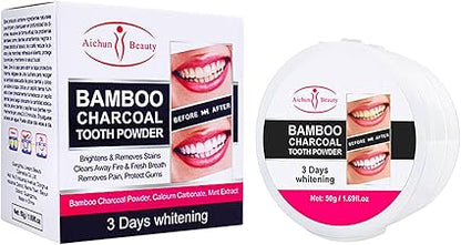 Aichun Beauty Bamboo Charcoal Tooth Powder 3 Days Whitening Fresh Breath Mint Extract Removes Stains 50g/1.69fl.oz