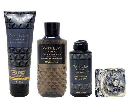 Bath & Body Works Men's Collection Vanilla Noir Body Cream, Body Spray &amp; Wash