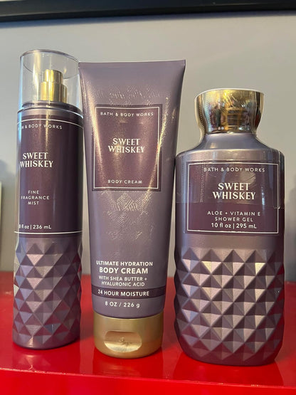 Bath & Body Works Sweet Whiskey Fragrance Mist, Body Cream; Gel Wash Set