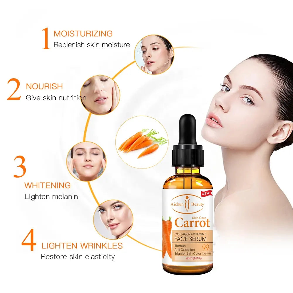 Aichun Beauty Carrot Serum Facial Repair Skin Serum Retinol Serum Skin Care Firming Anti- Wrinkle Anti- Aging Anti Acne 30ml