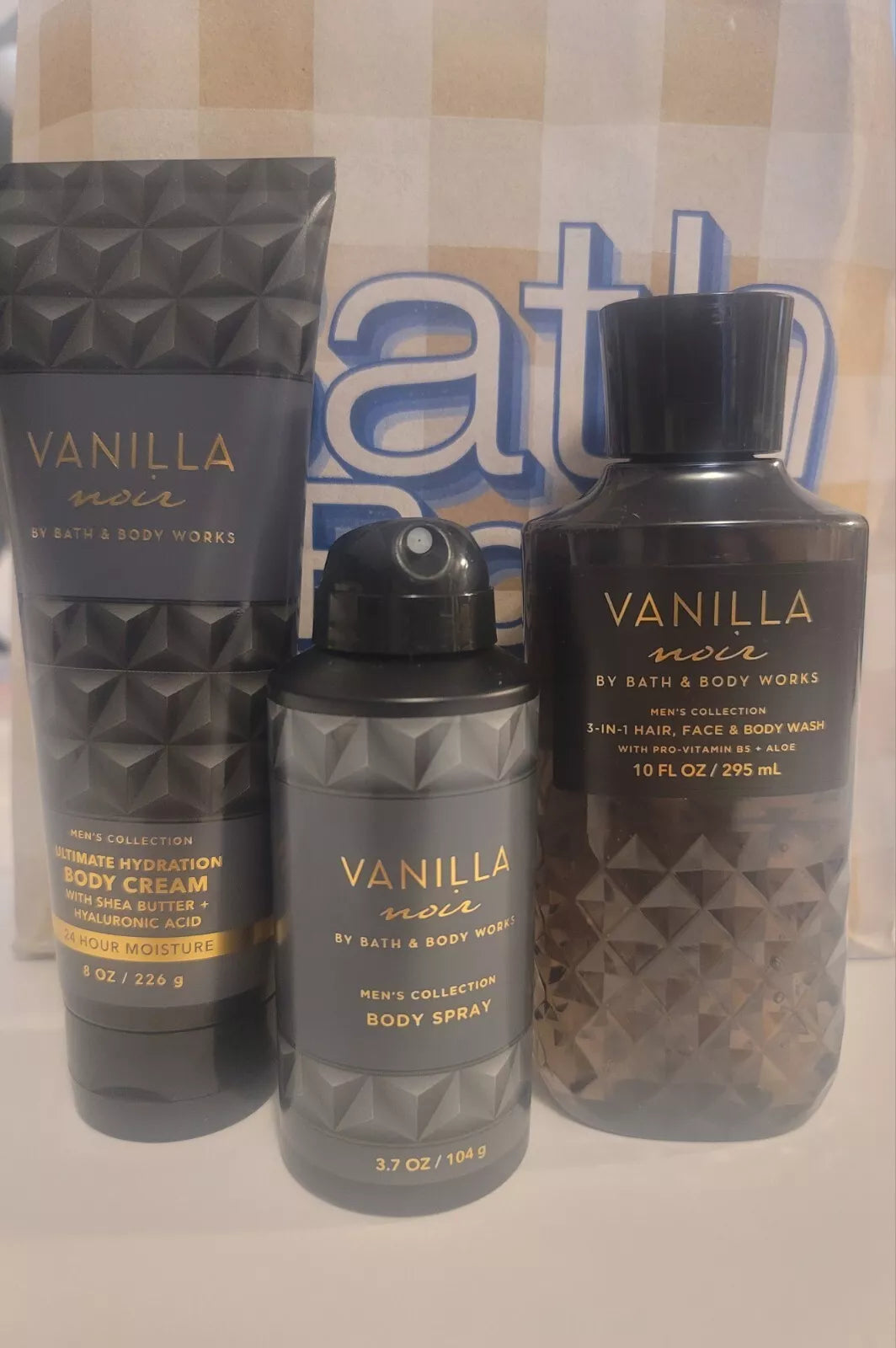 Bath & Body Works Men's Collection Vanilla Noir Body Cream, Body Spray &amp; Wash