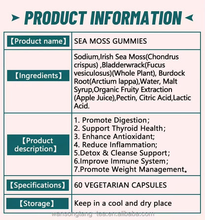 DAYNEE Vegan Sea Moss Gummy Natural Organic Vitamin System Seamoss Bladderwrack Detox Gummies for Moss